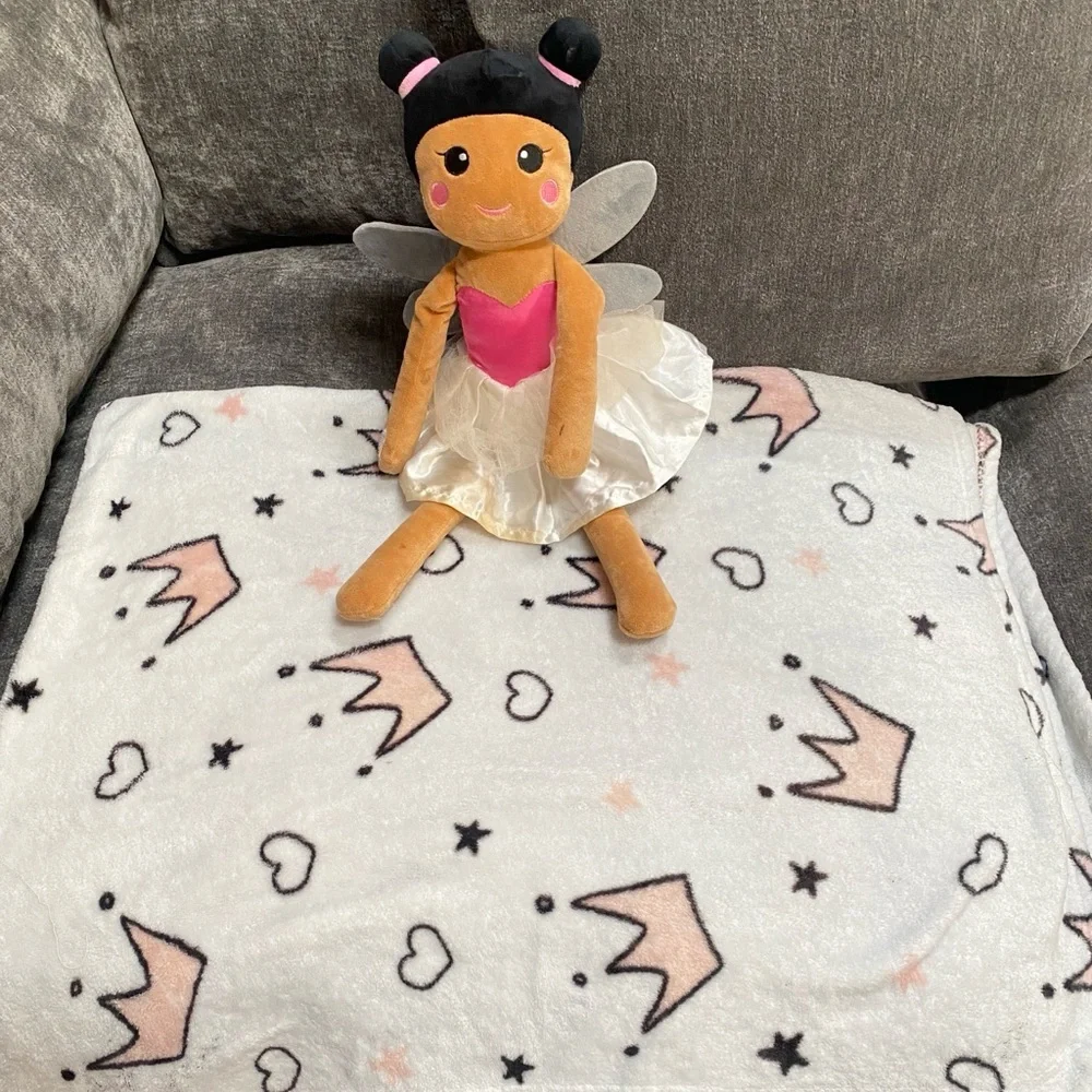 Kids Fairy Plush Doll with Blanket - Pink and White